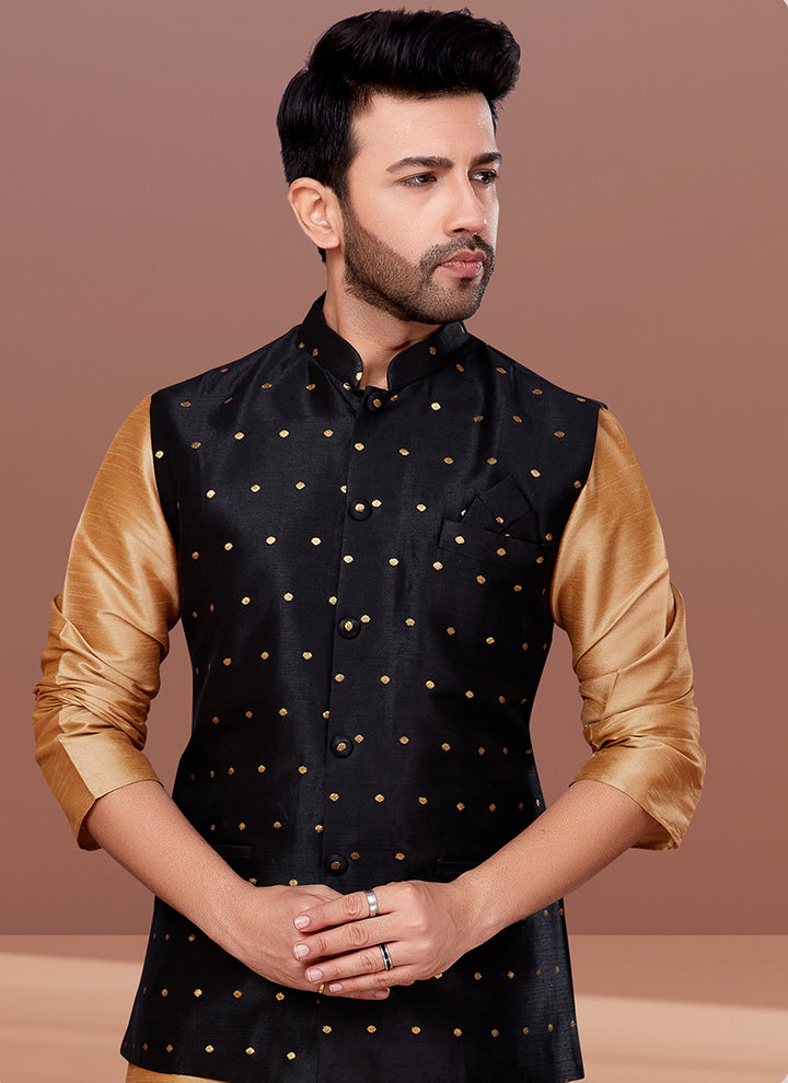 Mulberry Butti Black Festival Wear Embroidery Work Readymade Men's Waist Coat
