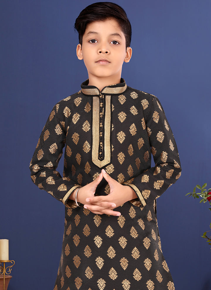 Jacquard Silk Black Wedding Wear Weaving Readymade Kurta Pajama