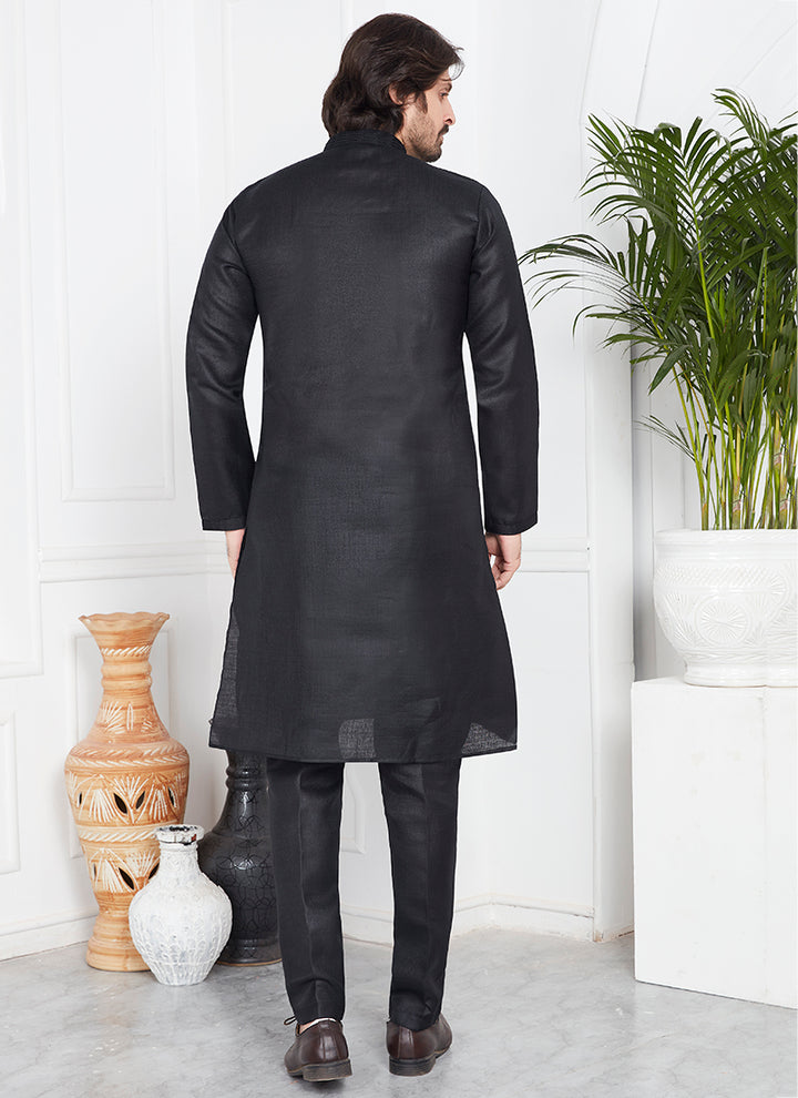 Linen Cotton Black Festival Wear Pintux Kurta Pajama