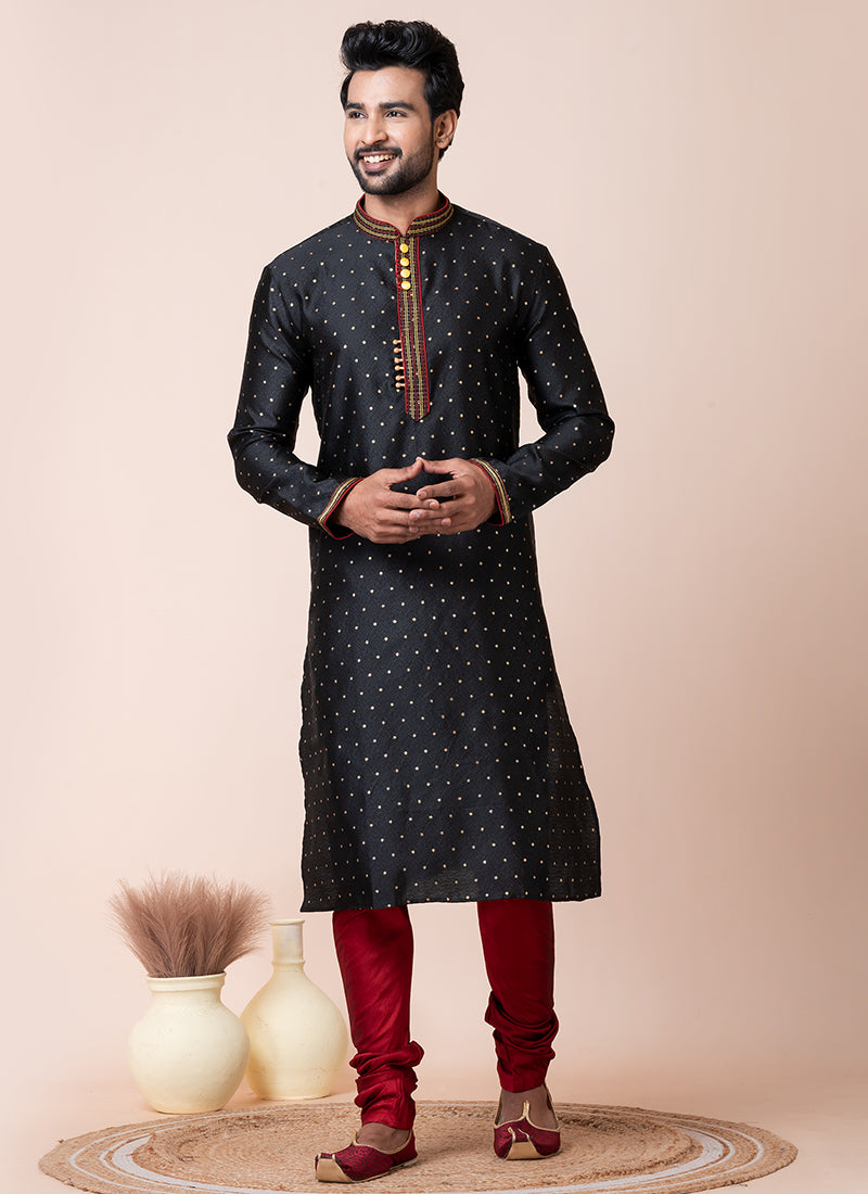 Mulberry Black Festival Wear Printed Readymade Kurta Pajama