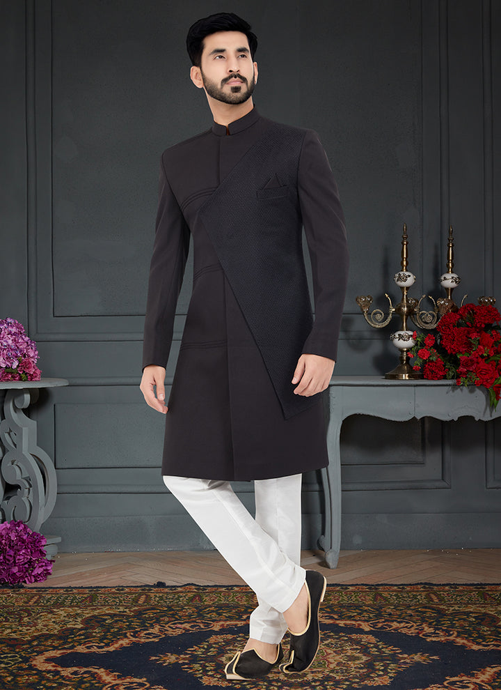 Black Navy Blue Tarry Rayon Traditional Wear Weaving Italian Indo Western