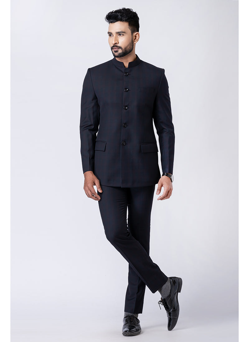 Polyester Tr Black Party Wear Pattern Pc Readymade Jodhpuri Suit