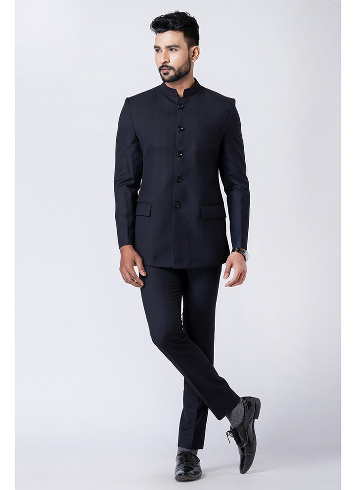 Polyester Tr Black Party Wear Pattern Pc Readymade Jodhpuri Suit