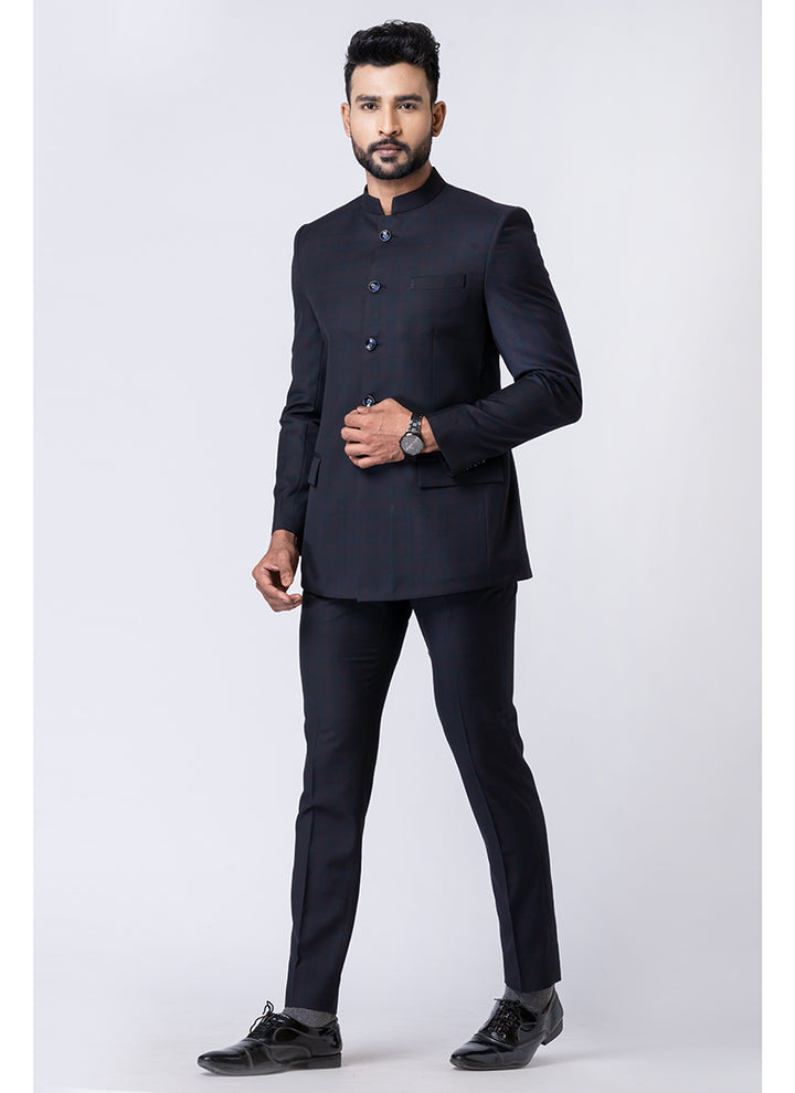 Polyester Tr Black Party Wear Pattern Pc Readymade Jodhpuri Suit