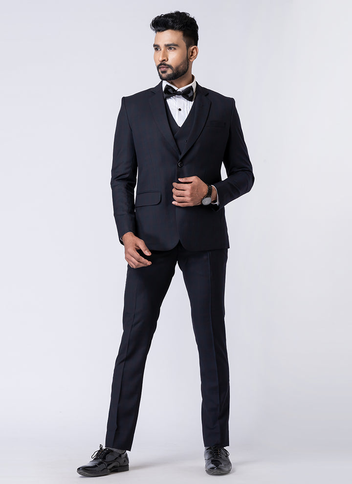 Polyster Mix Black Ceremonial Wear Stylish Tuxedo Suit