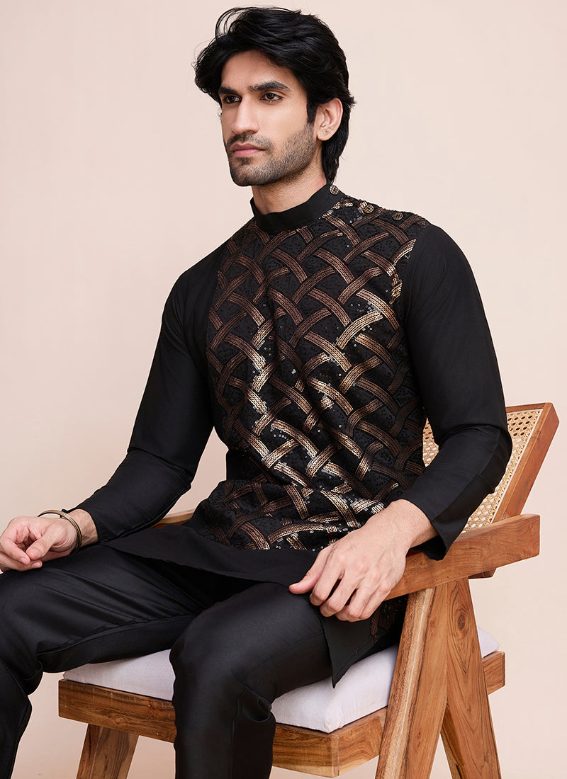 Silk Black Eid Wear Embroidery Work Readymade Kurta Pajama