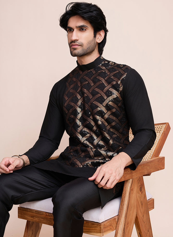 Silk Black Eid Wear Embroidery Work Readymade Kurta Pajama
