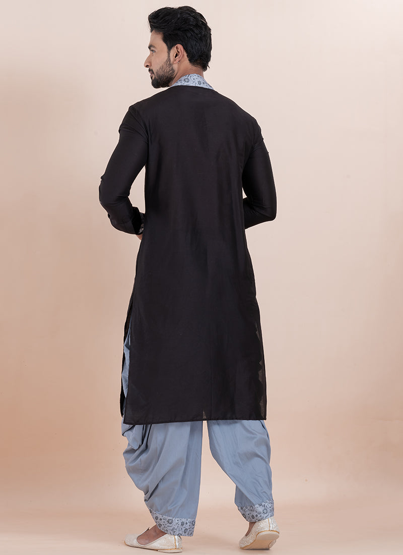 Viscose Ps Black Festival Wear Thread Work Readymade Kurta With Dhoti
