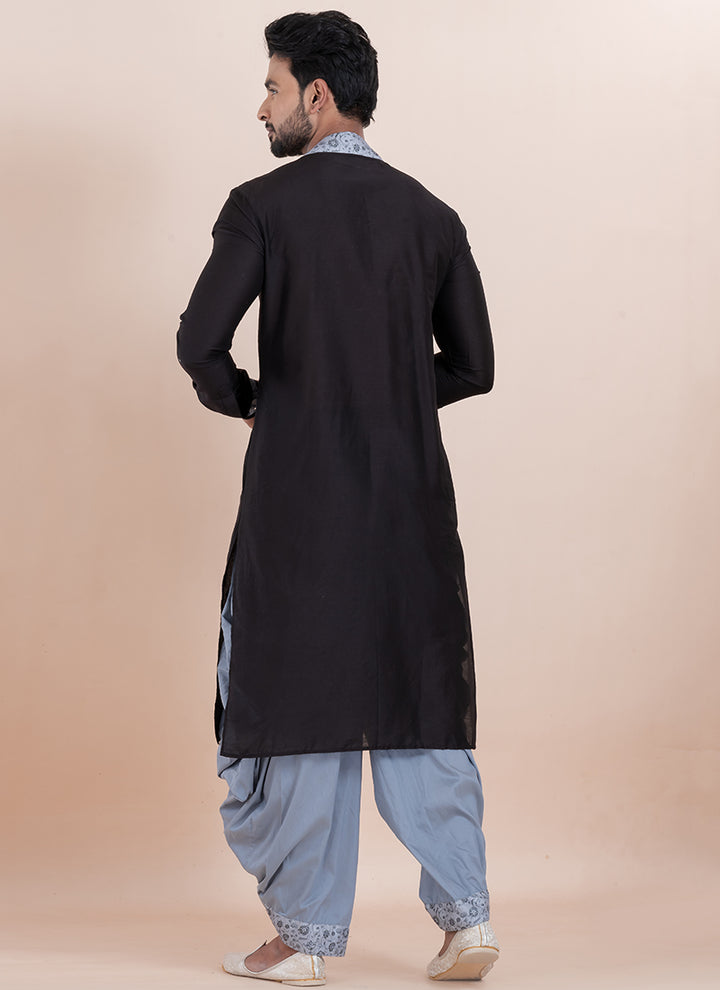 Viscose Ps Black Festival Wear Thread Work Readymade Kurta With Dhoti