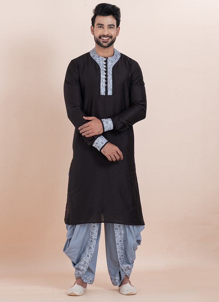 Viscose Ps Black Festival Wear Thread Work Readymade Kurta With Dhoti
