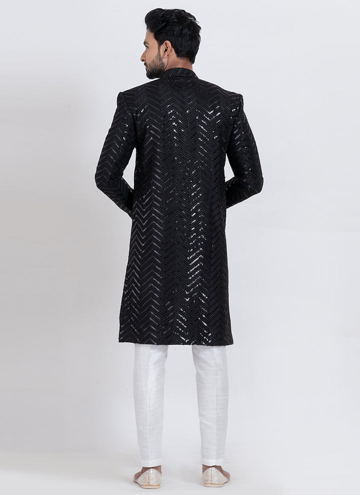 Viscose Rayon Black Eid Wear Sequins Work Readymade Indo Western