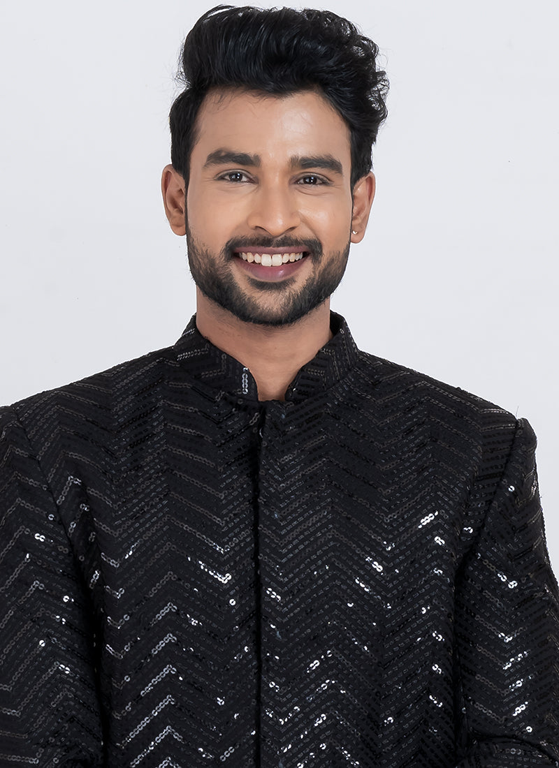 Viscose Rayon Black Eid Wear Sequins Work Readymade Indo Western