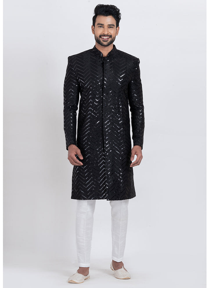 Viscose Rayon Black Eid Wear Sequins Work Readymade Indo Western