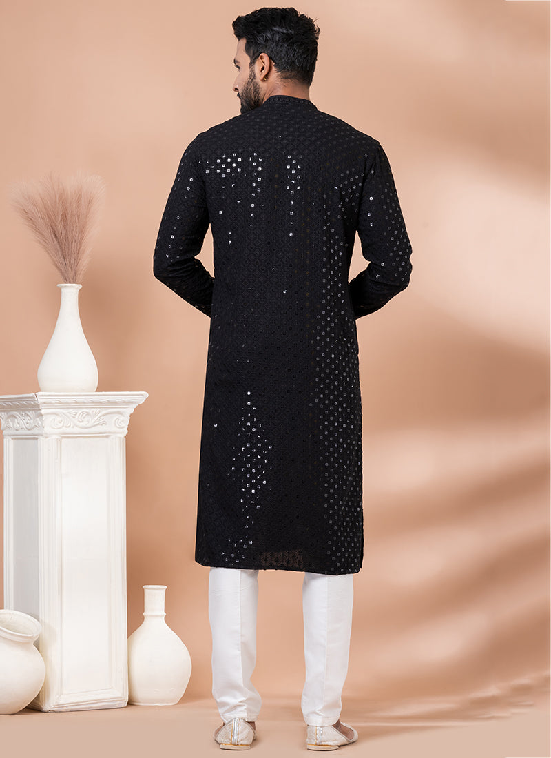 Viscose Rayon Black Festival Wear Embroidery Work Readymade Kurta Pajama