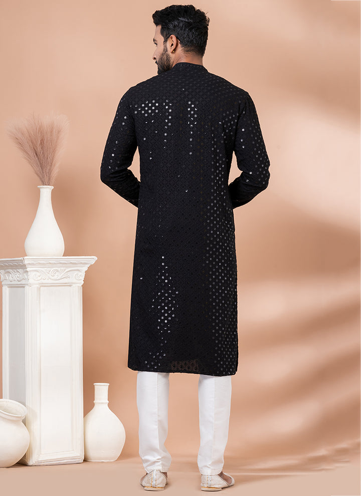 Viscose Rayon Black Festival Wear Embroidery Work Readymade Kurta Pajama