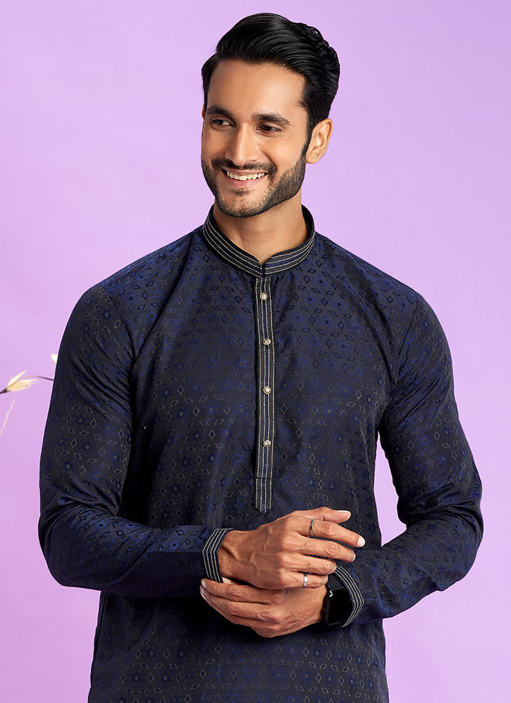 Art Silk Blue Festival Wear Jacquard Kurta Pajama