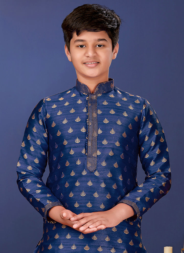 Jacquard Silk Blue Wedding Wear Weaving Readymade Kurta Pajama