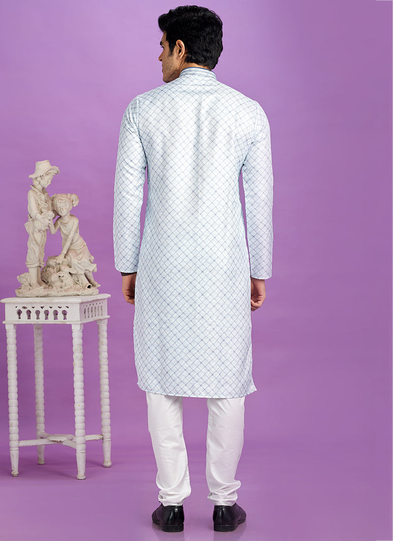 Semi Cotton Blue Traditional Wear Digital Printed Kurta Pajama