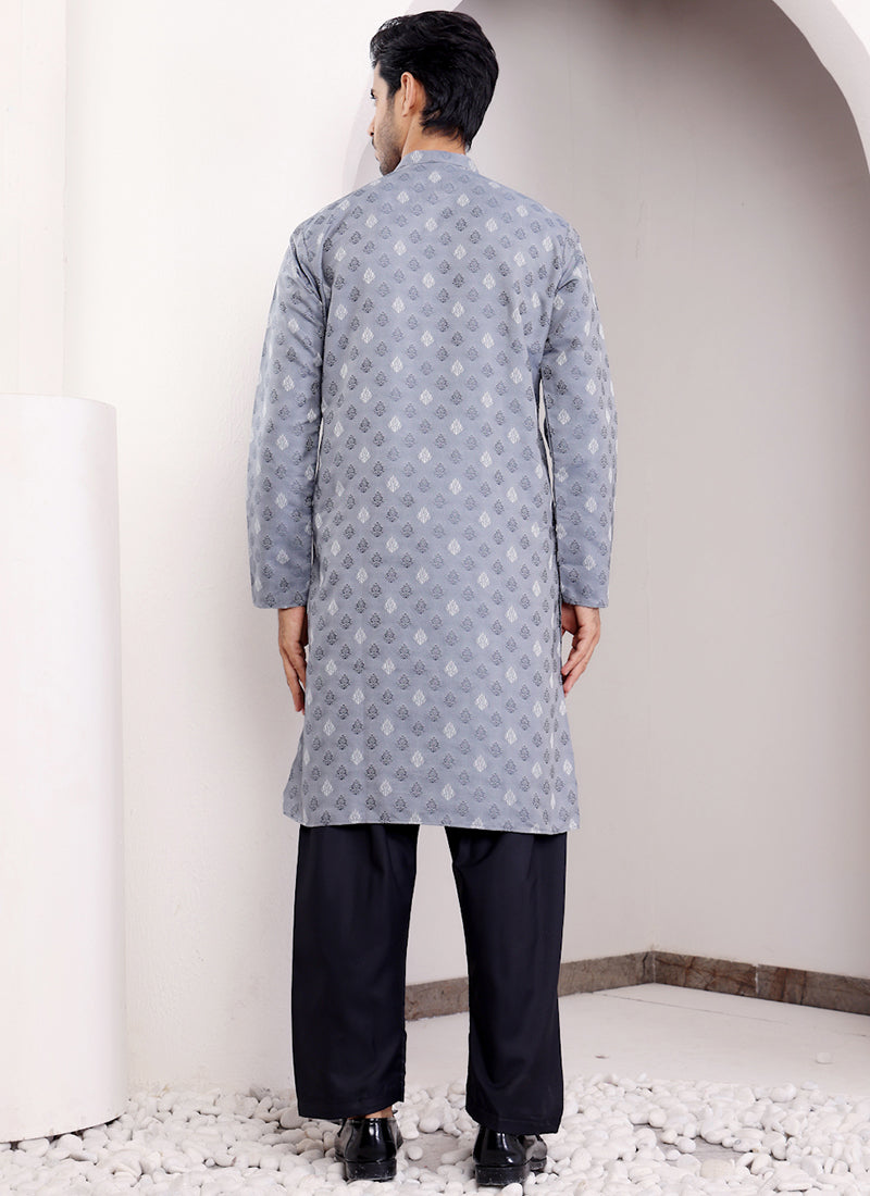 Viscose Blue Ceremonial Wear Weaving  Readymade Kurta