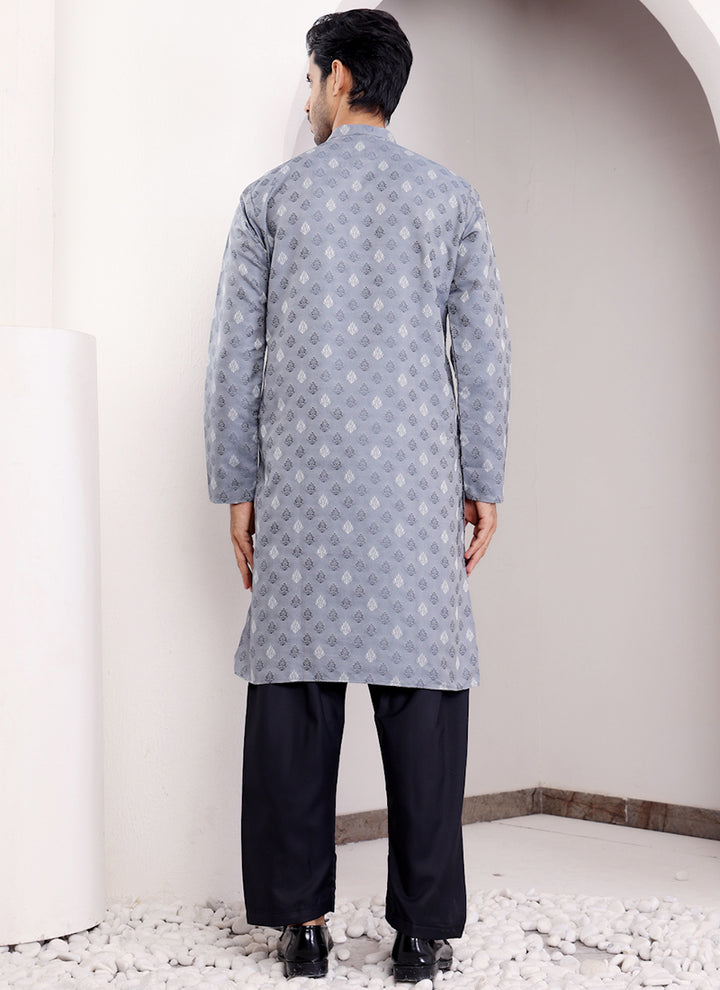 Viscose Blue Ceremonial Wear Weaving  Readymade Kurta