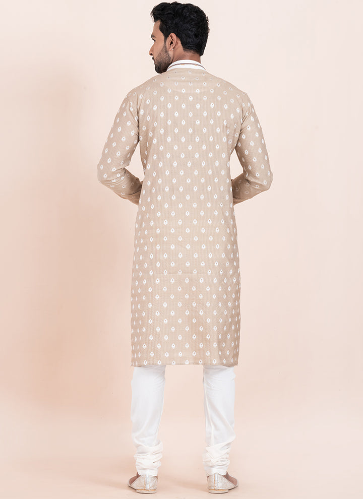 Cotton Brown Festival Wear Jacquard Work Readymade Kurta Pajama