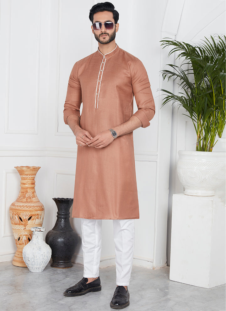 Linen Cotton Brown Festival Wear Pintux Kurta Pajama