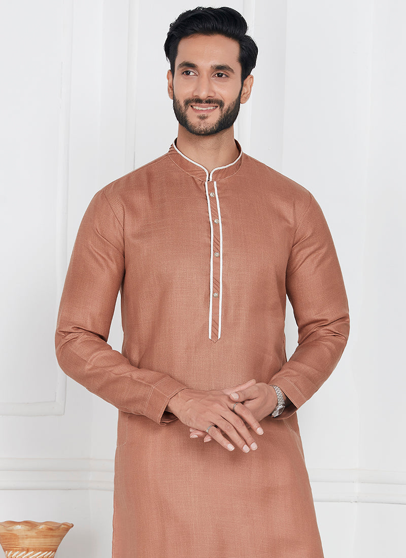 Linen Cotton Brown Festival Wear Pintux Kurta Pajama