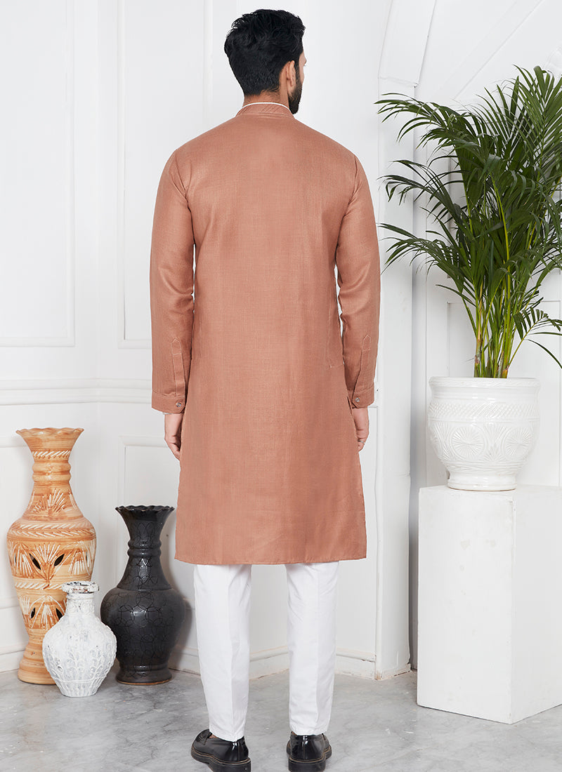 Linen Cotton Brown Festival Wear Pintux Kurta Pajama