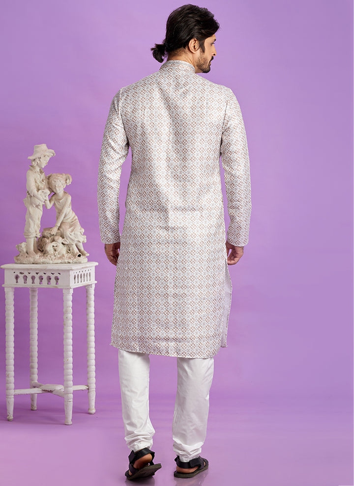 Semi Cotton Brown Traditional Wear Digital Printed Kurta Pajama