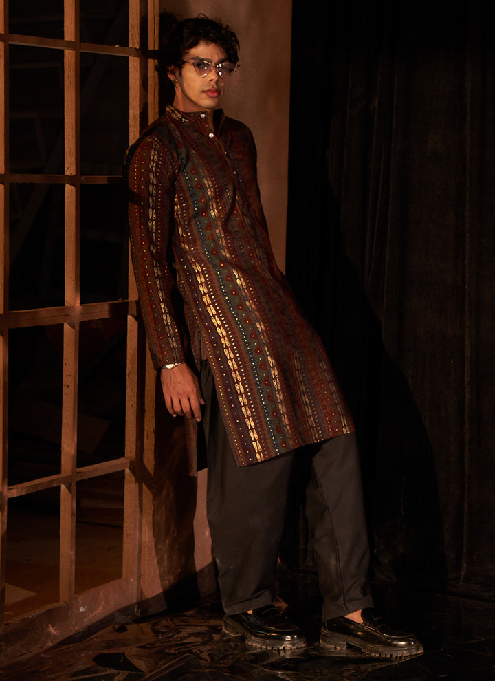 Modal Silk Brown  Eid Wear Designer Printed Readymade Kurta Pajama