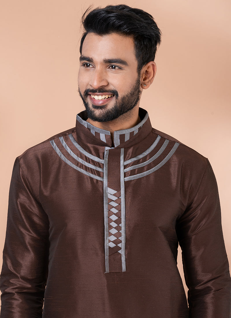 Banarasi Dhupion Silk Coffee Festival Wear Weaving Kurta Pajama
