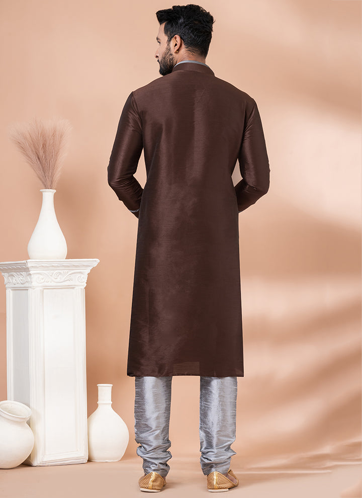 Banarasi Dhupion Silk Coffee Festival Wear Weaving Kurta Pajama