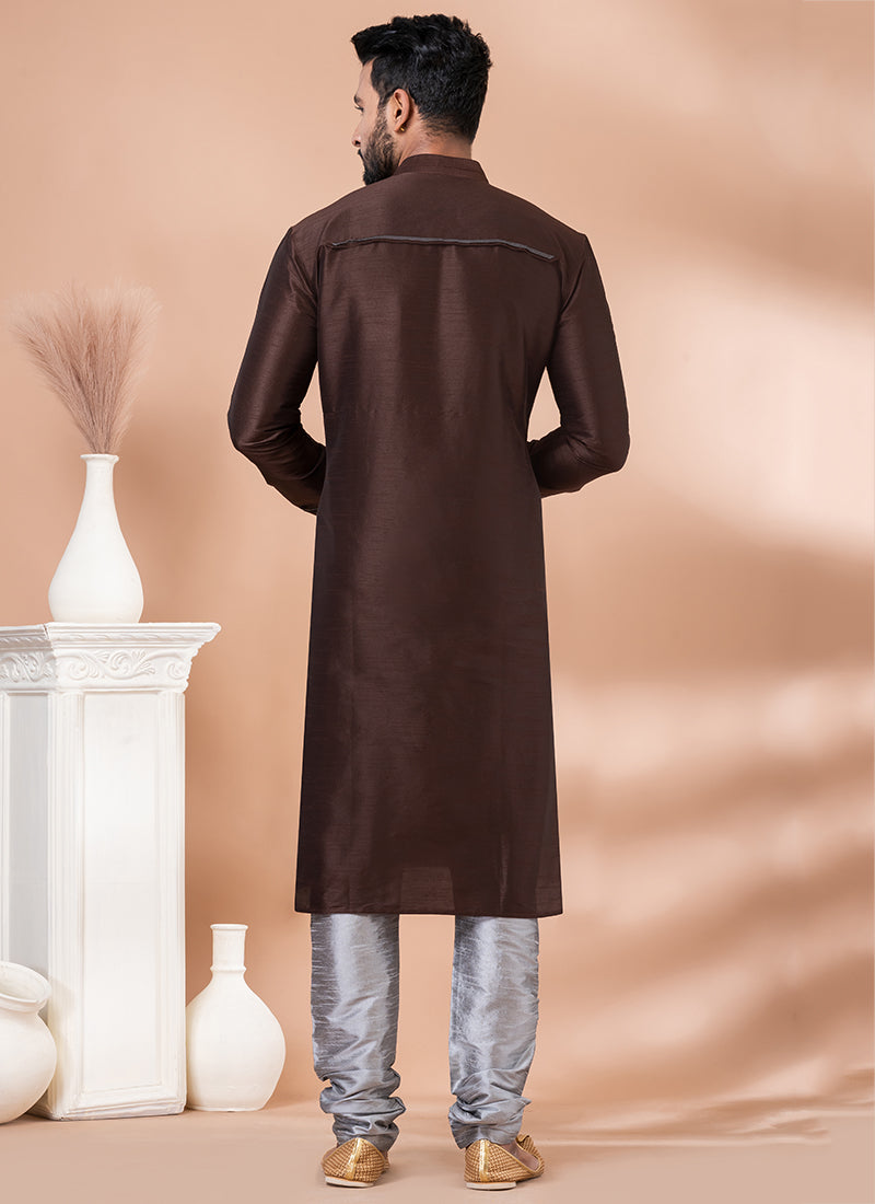 Banarasi Dhupion Silk Coffee Festival Wear Weaving Kurta Pajama