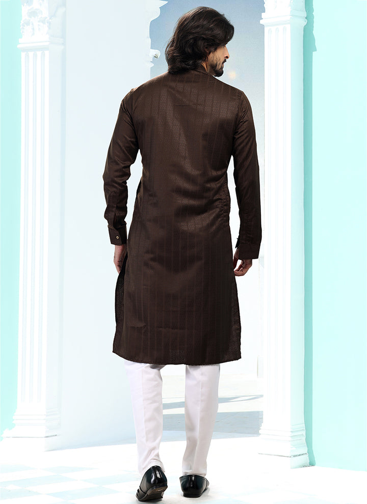 Coffee Silk Traditional Wear Weaving Kurta Pajama