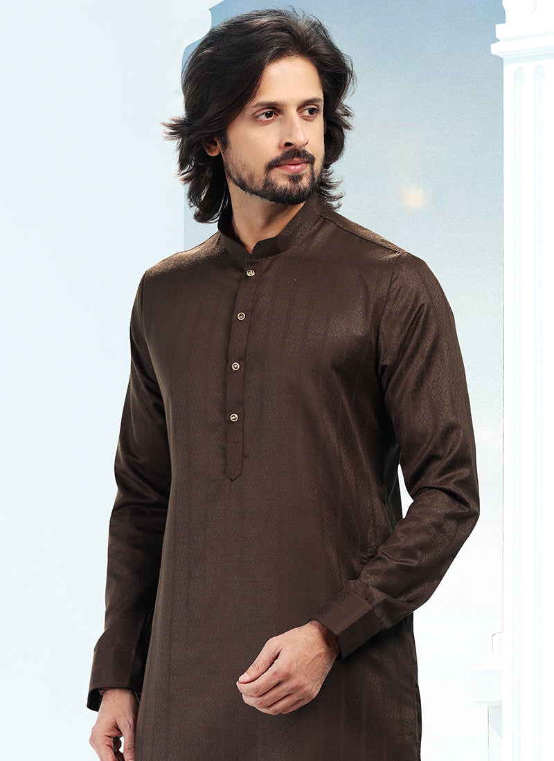 Coffee Silk Traditional Wear Weaving Kurta Pajama