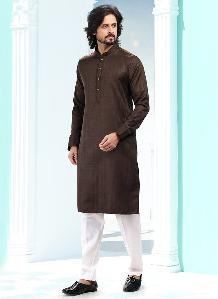 Coffee Silk Traditional Wear Weaving Kurta Pajama