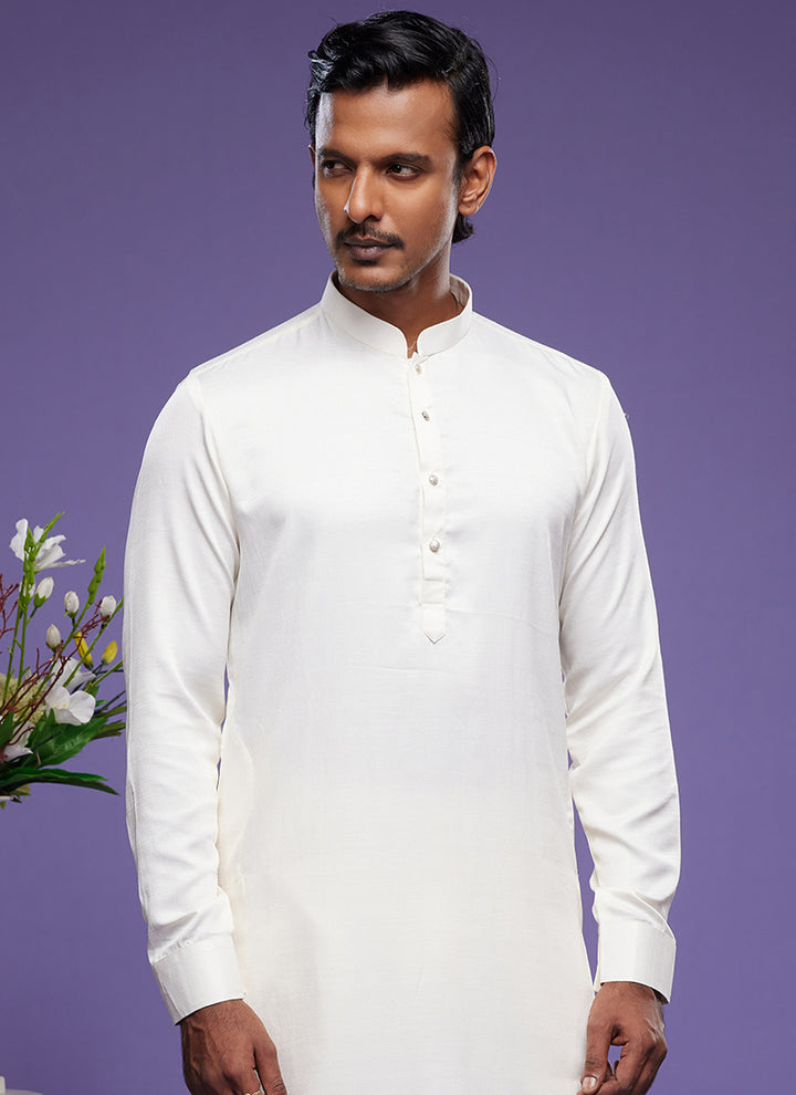 Cream Art Banarasi Silk Tradional Wear Thread Work Kurta Pajama