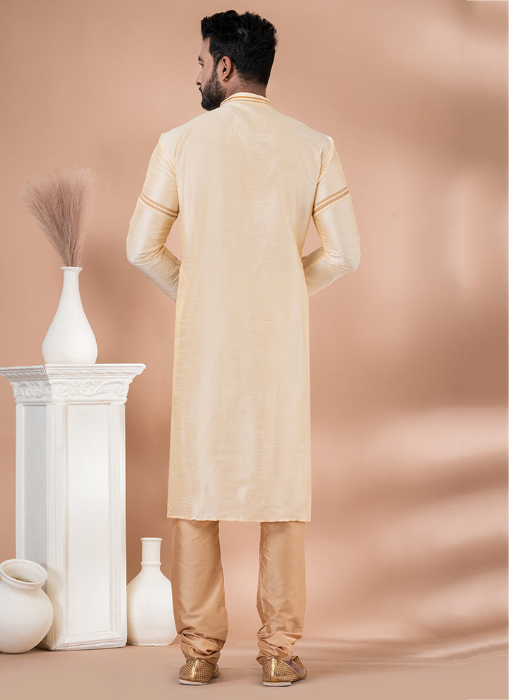 Banarasi Dhupion  Cream Traditional Wear Weaving Kurta Pajama