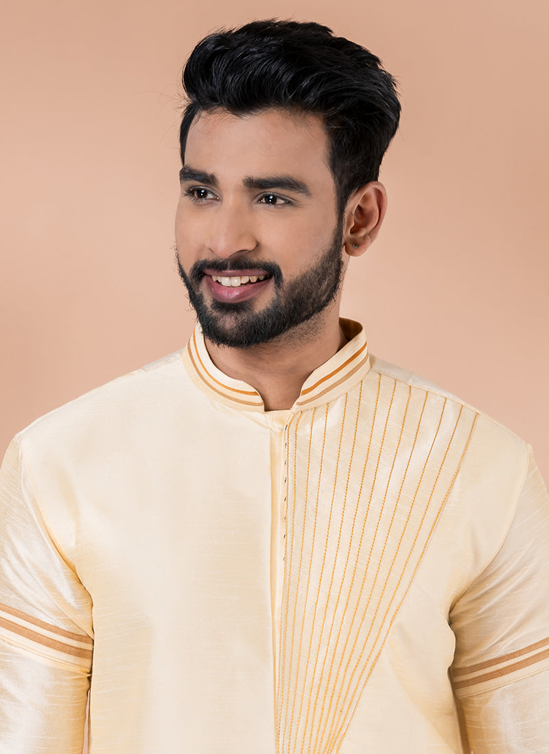 Banarasi Dhupion  Cream Traditional Wear Weaving Kurta Pajama