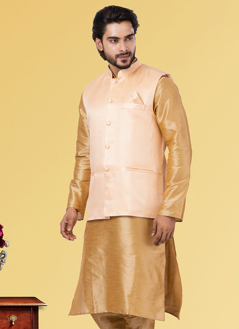 Dimond Fabric Cream Festival Wear Embroidery Work Readymade Men's Waistcoat