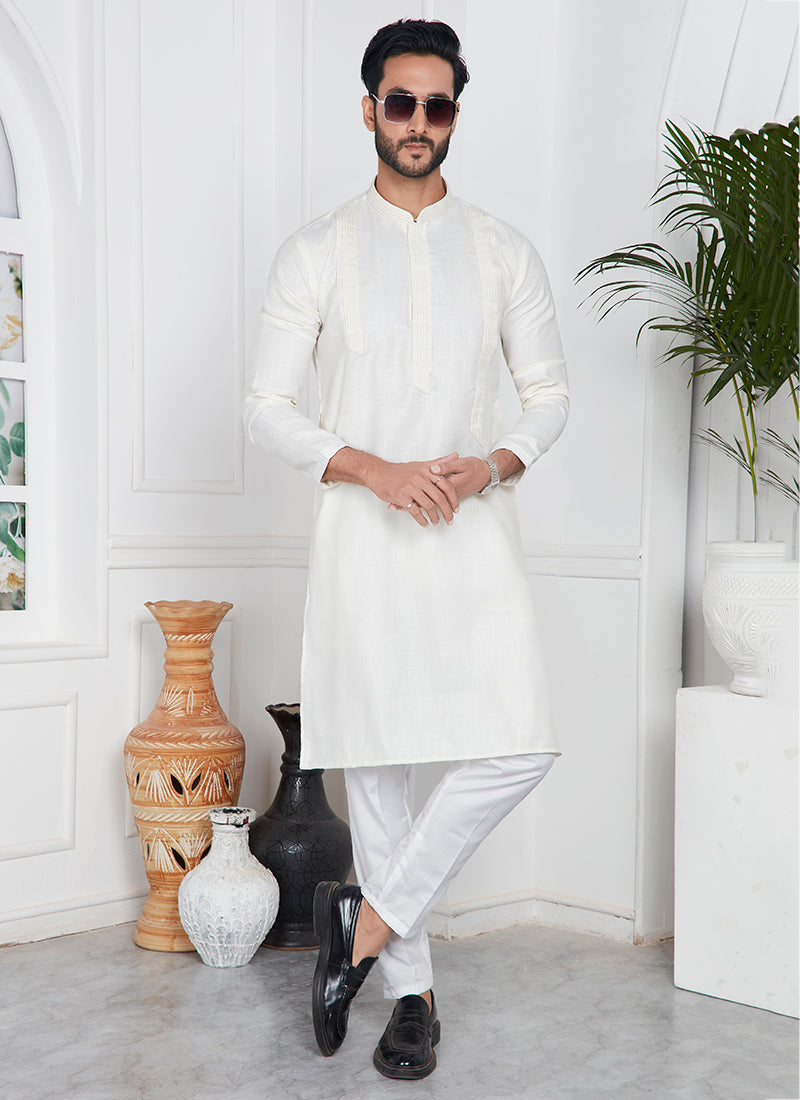 Linen Cotton Cream Festival Wear Pintux Kurta Pajama