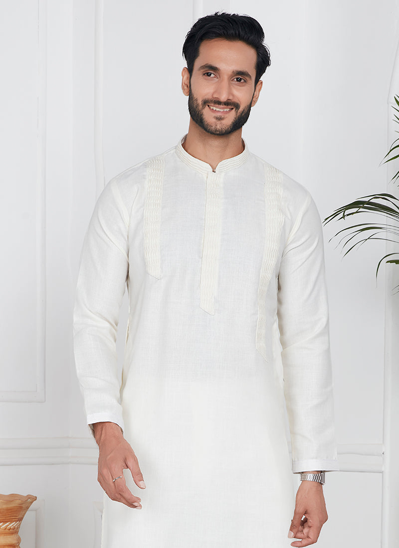 Linen Cotton Cream Festival Wear Pintux Kurta Pajama