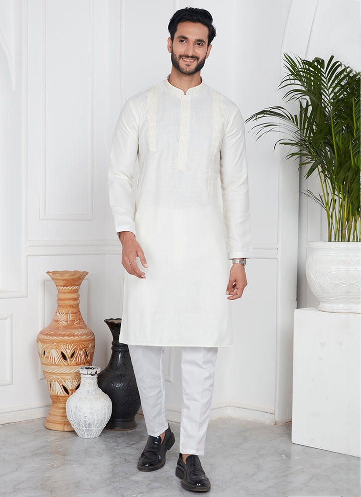 Linen Cotton Cream Festival Wear Pintux Kurta Pajama