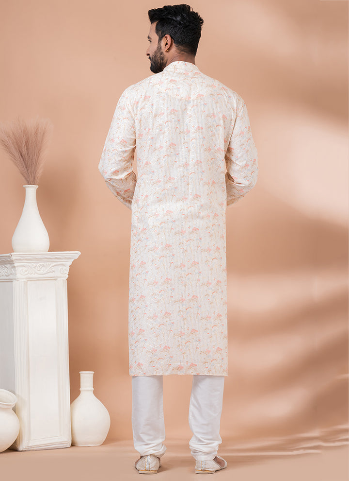 Mono Cream Festival Wear Weaving Kurta Pajama