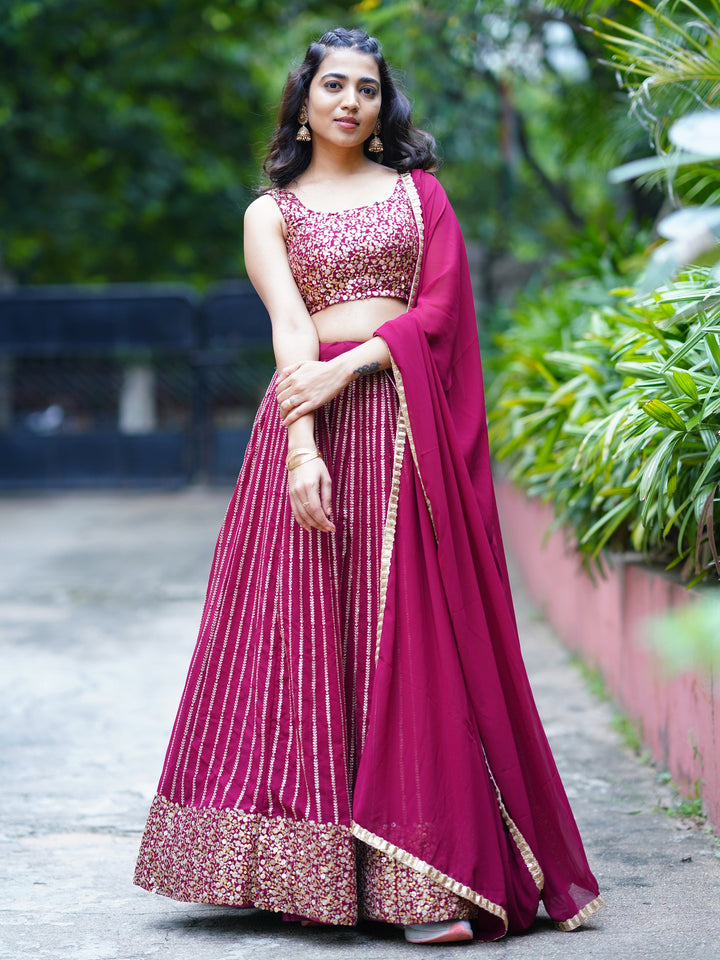 Magenta Sequins Georgette Engagement Wear Lehenga Choli