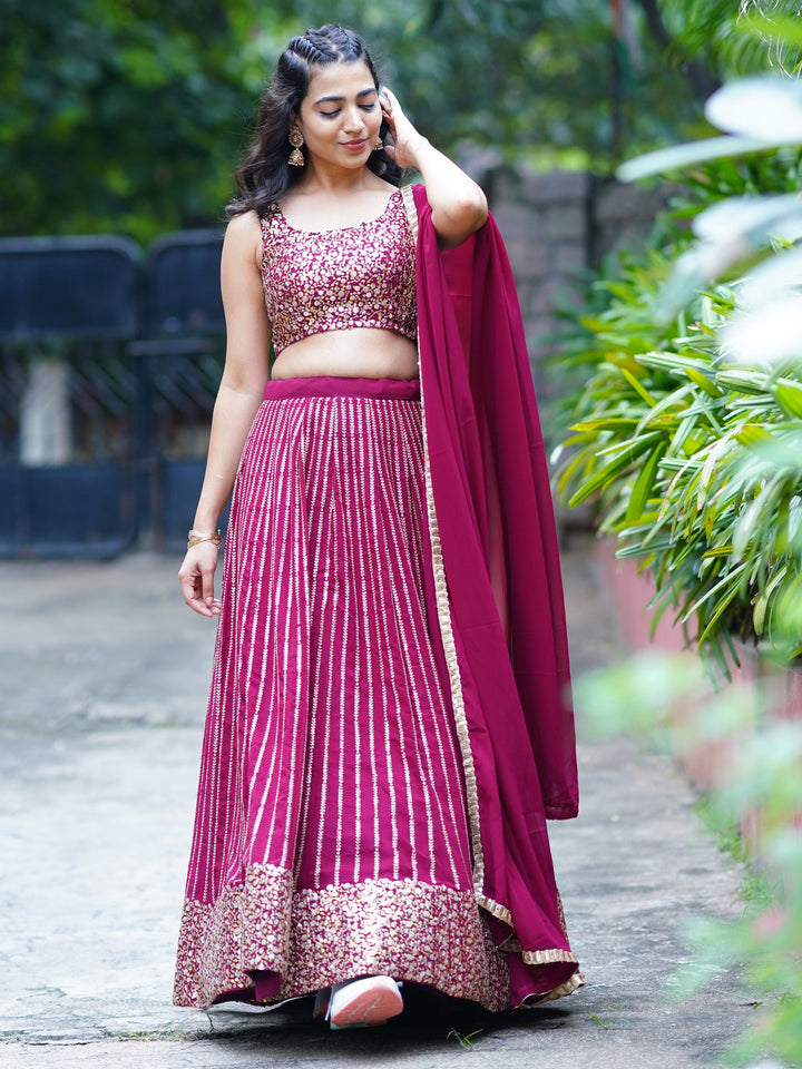 Magenta Sequins Georgette Engagement Wear Lehenga Choli