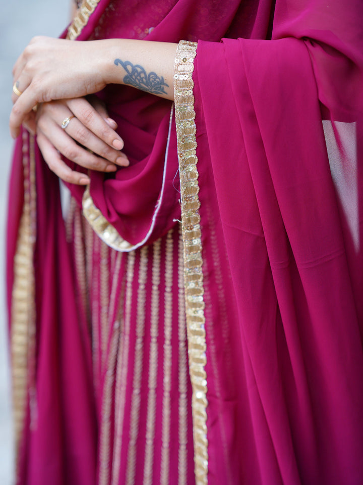 Magenta Sequins Georgette Engagement Wear Lehenga Choli