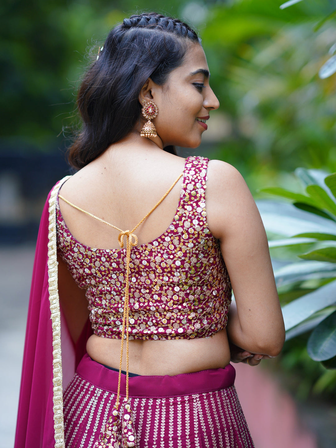 Magenta Sequins Georgette Engagement Wear Lehenga Choli