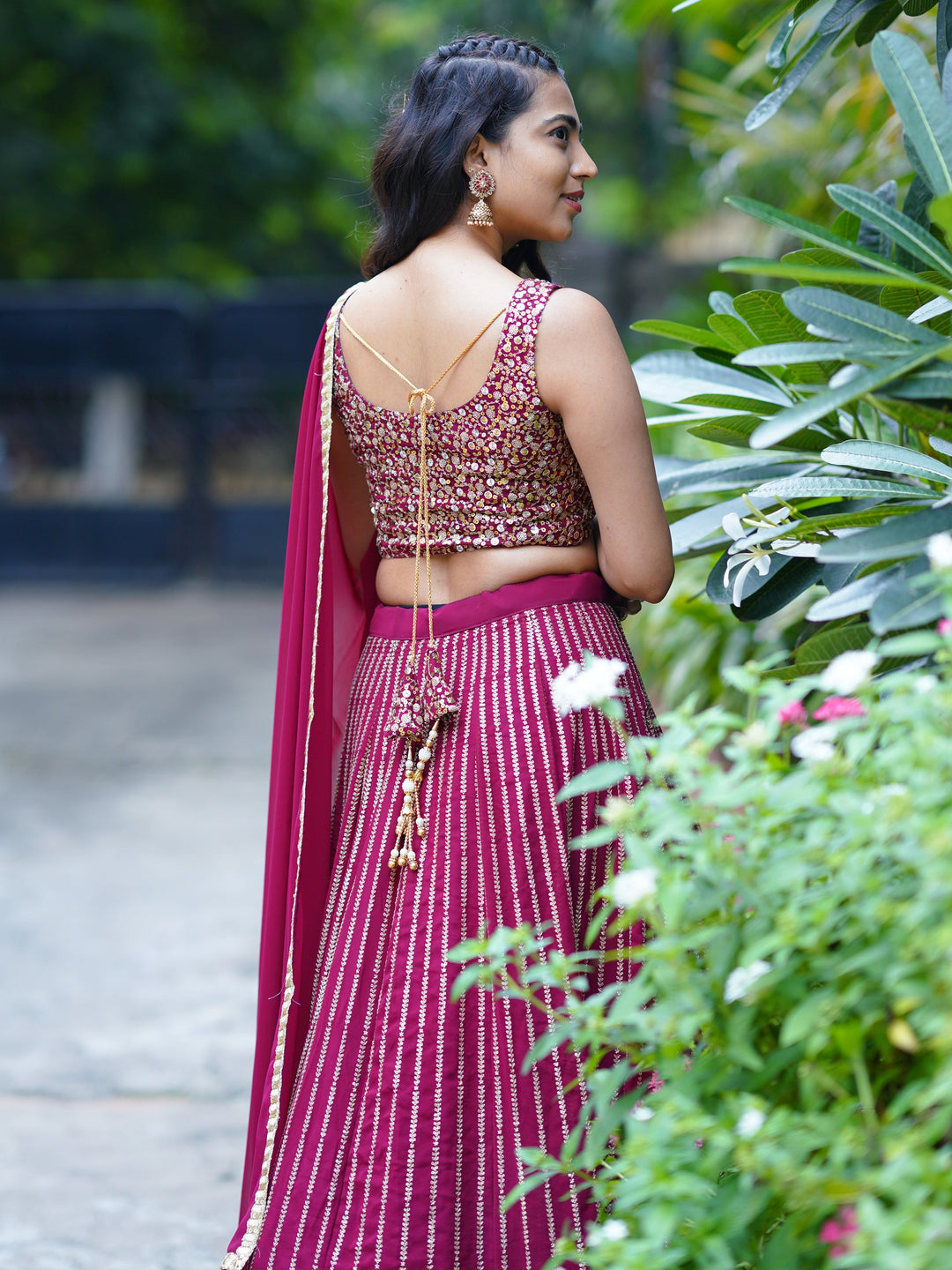 Magenta Sequins Georgette Engagement Wear Lehenga Choli