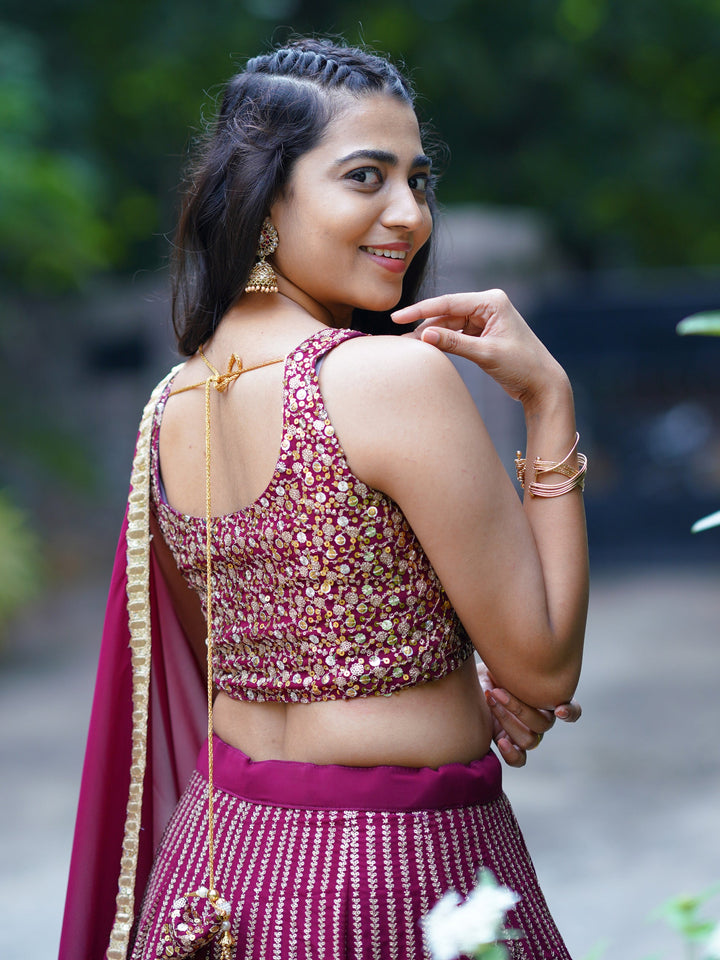 Magenta Sequins Georgette Engagement Wear Lehenga Choli